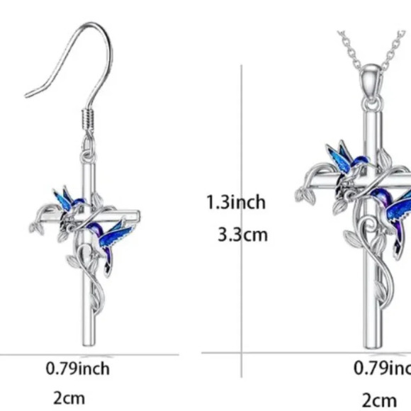 Fashionable Blue Bird & Cross Jewelry Set - Picture 3 of 5